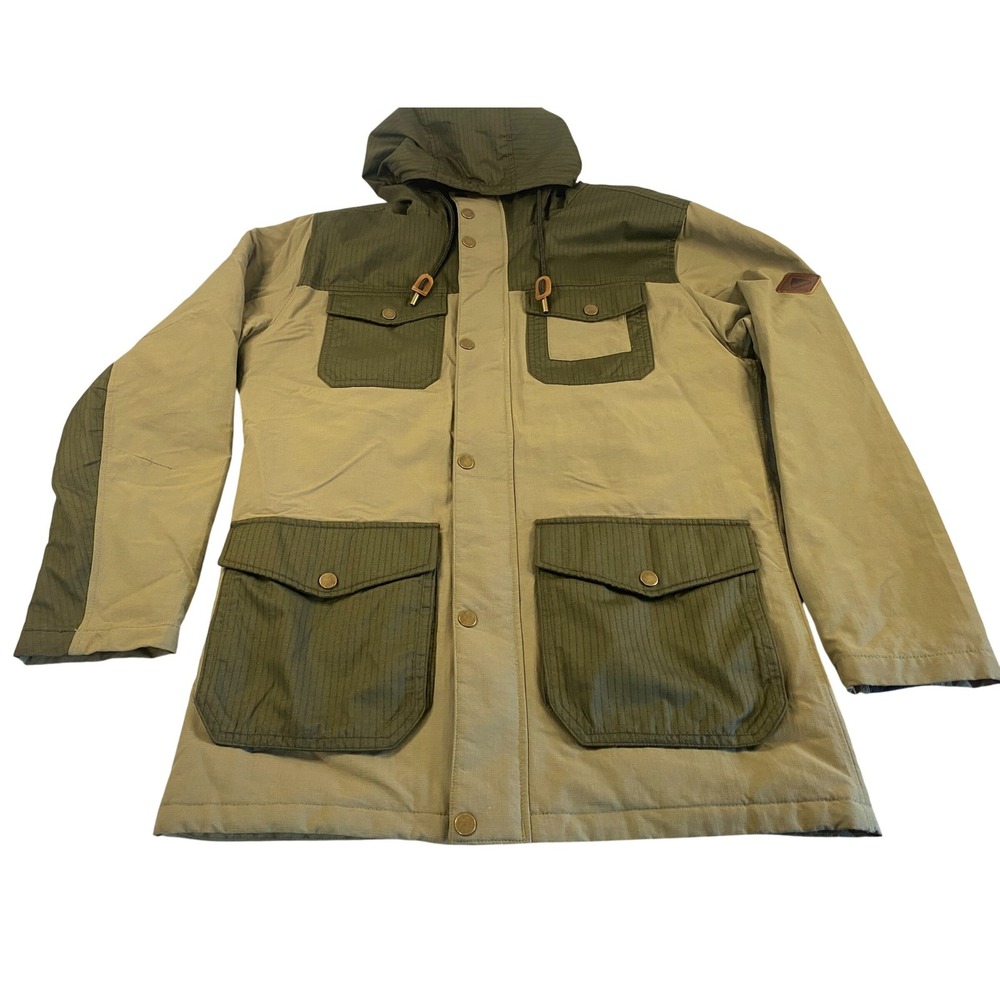 Burton Durable Goods Mens Small Frontier Hooded Parka Olive Sherpa Lined Ripstop